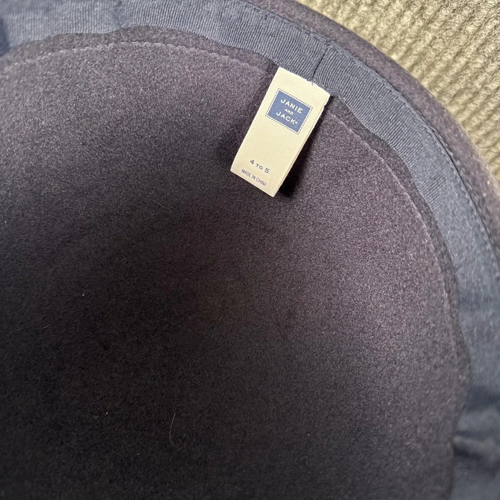 Janie and Jack Kids Navy Blue Wool Felt Cloche Hat‎ Red Grosgrain Bow Size 4-5